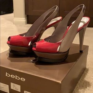 Bebe Zahara sling back pumps in pink/slvr